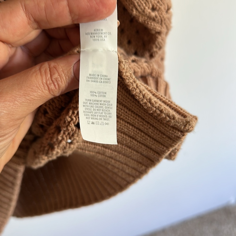 Aerie Cotton Knit Tan V-Neck Polo Sweater with Relaxed Fit Size Small - Picture 7 of 8